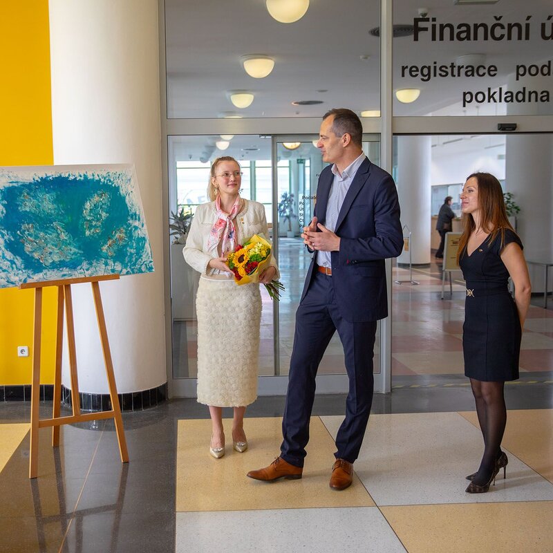 Abstraktní obrazy litevské umělkyně jsou k vidění v Baťově mrakodrapu.